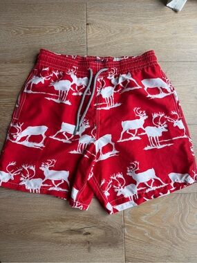 Vilebrequin Red and White Print Elastic Swim Shorts